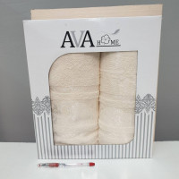 Кремовые махровые полотенца в наборе (70х140+50х90) Полоска