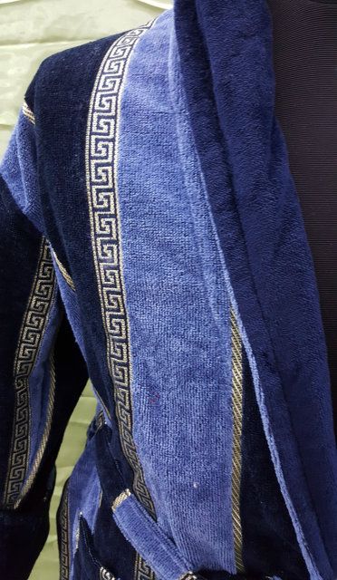 Мужской халат велюр сине-голубой V03 ZERON в упаковке