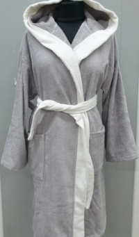 Женский хлопковый короткий халат S/M/L серый с белым