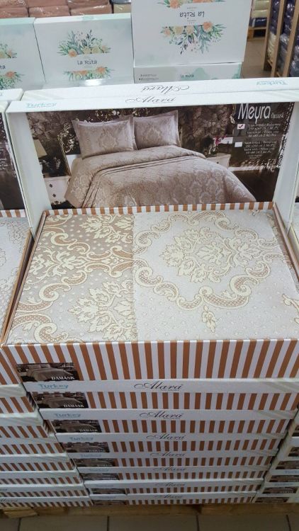 Покрывало коричневое Meyra damask Kahve жаккард