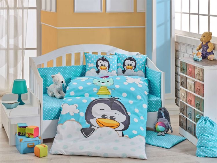 HOBBY Penguin голубой в кроватку поплин
