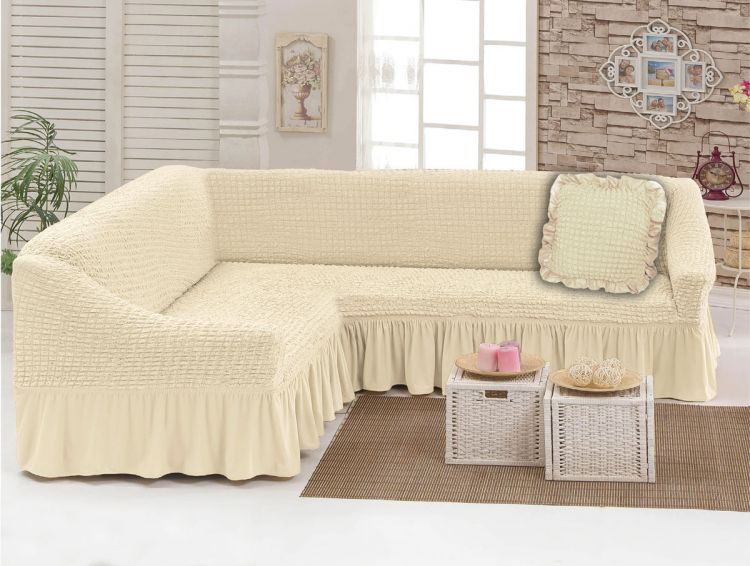Чехол для мебели (диван угловой с подушкой) кремовый