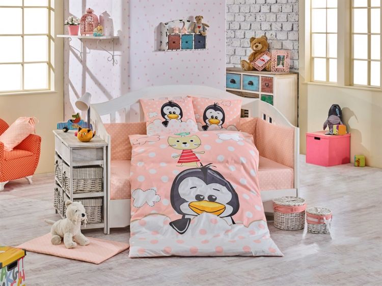 HOBBY Penguin персиковый в кроватку поплин