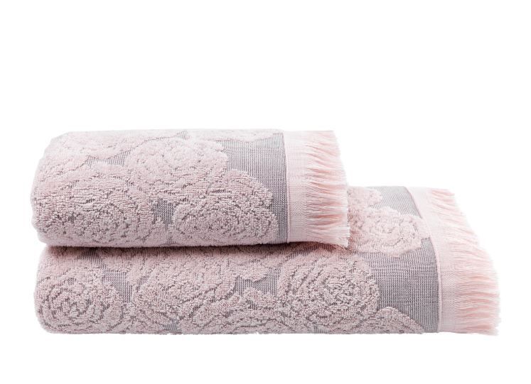 Розовое жаккардовое полотенце купиь