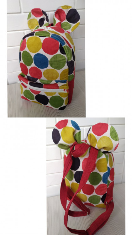 Детский текстильный рюкзак с ушками Микки Горох на подарок