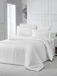 Однотонное белое постельное белье Vertical Stripe Sateen White