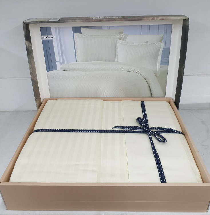 Однотонное кремовое постельное белье Vertical Stripe Sateen Cream на подарок