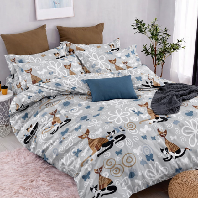 Комплект постельного белья бязь Кошачья семья Grey Комплект постельного белья бязь Кошачья семья Grey