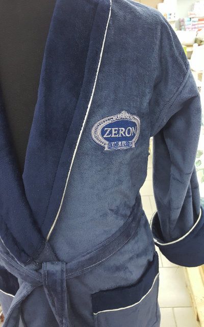 Халат велюр синий с вышивкой Zeron для мужчин