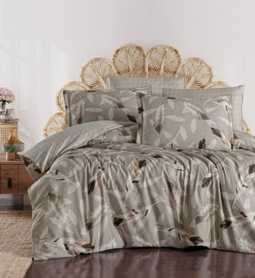 Постельное бельё Premium Сатин Египетский Хлопок 300TC Серо-Бежевое Перья