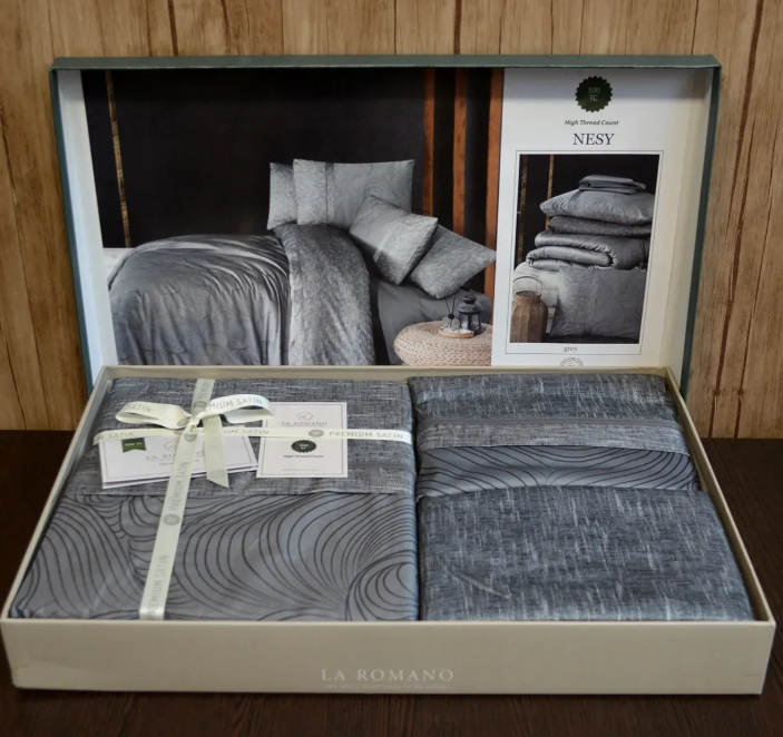 Постельное бельё Premium Сатин Египетский Хлопок 300TC Тёмно-Серый Геометрический Дизайн 3