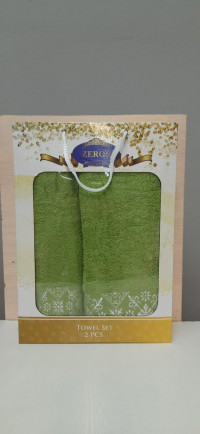 Набор махровых полотенец ( 2 шт) зеленый с узором, хлопок