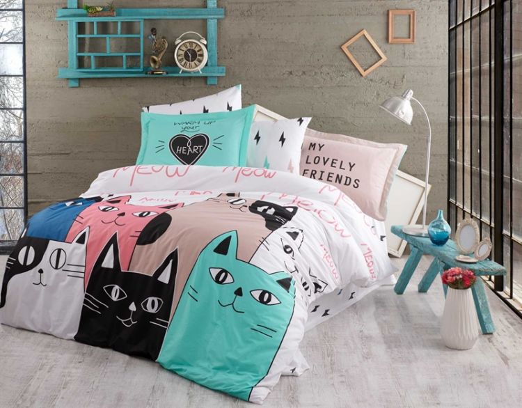 Подростковое постельное белье Hobby Poplin Love Cats розовое Коты