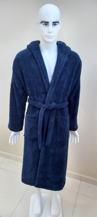 Мужской халат длинный с капюшоном темно-синий Welsoft на подарок