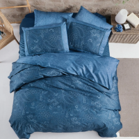 Постельное бельё Premium Сатин Египетский Хлопок 300TC 300TC Синий Флористический Дизайн