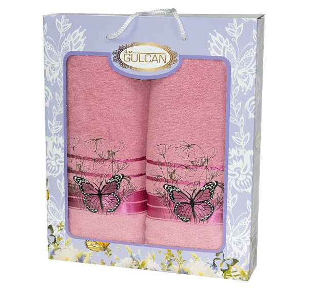 Набор махровых полотенец Gulcan Бабочка розовый купить