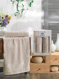 Бежевые махровые полотенца в наборе (70х140+50х90-2 шт) Ventu Bej