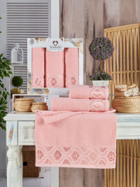 Розовые махровые полотенца в наборе 3 шт Anita pudra