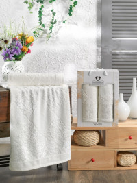 Кремовые махровые полотенца в наборе (70х140+50х90-2 шт) Ventu Krem
