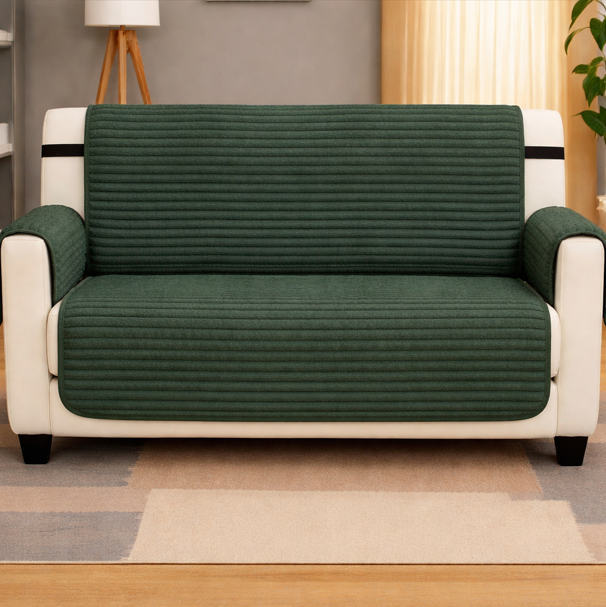 Защитная накидка на 4 месный диван из мебельного велюра зеленый