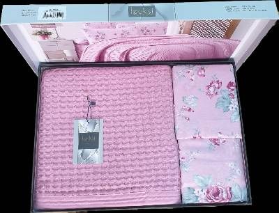 Купить розовое постельное белья  с покрывалом Pike Set Цветочек