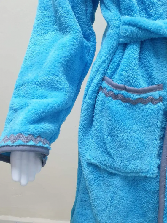 Детский махровый халат Welsoft бирюзовый с полосками