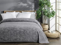 Махровая жаккардовая серая простынь-покрывало grey