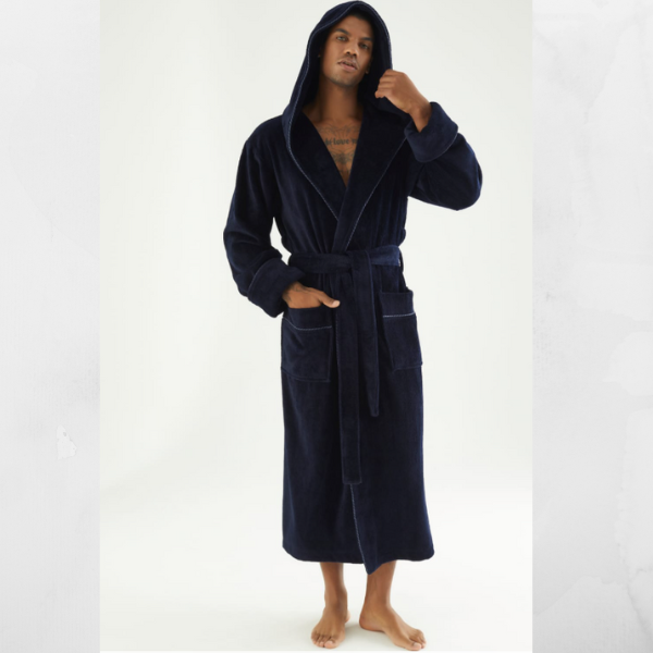 Мужской халат ns 7230 lacivert темно-синий с капюшоном велюр/махра Мужской халат ns 7230 lacivert темно-синий с капюшоном велюр/махра