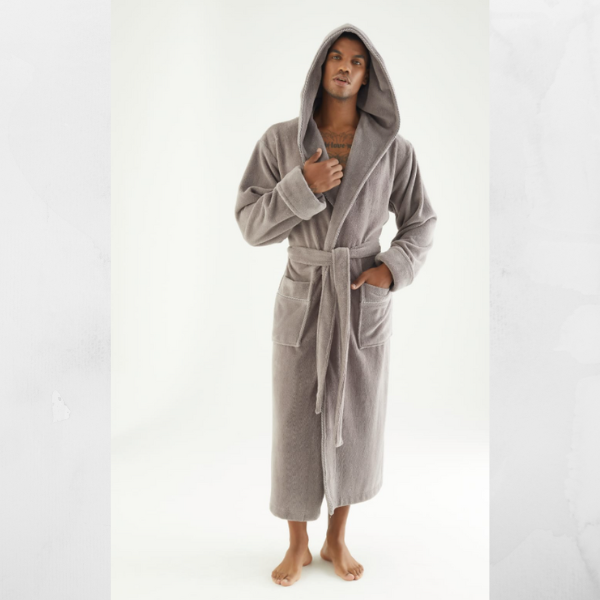 Мужской халат Nusa ns 7230 taupe с капюшоном велюр/махра бежевый Мужской халат Nusa ns 7230 taupe с капюшоном велюр/махра бежевый