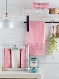 Розовые махровые полотенца в наборе (70х140+50х90-2 шт) Emira Pembe
