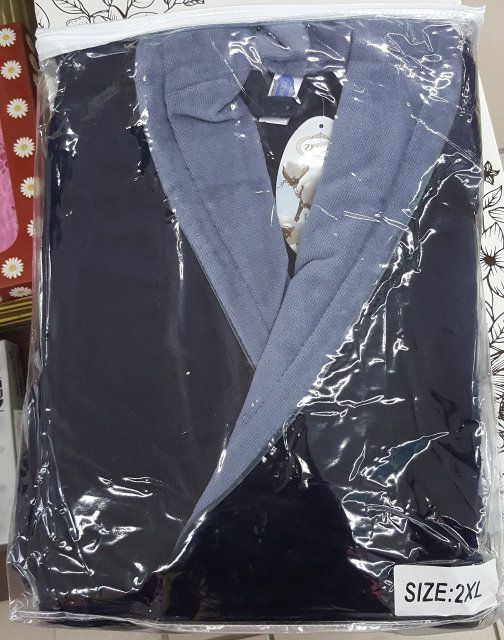 Мужской халат велюр темно-синий с вышивкой Zeron в упаковке