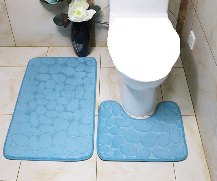 Набор ковриков в ванную 2 пр. с эффектом памяти голубой Камни купить