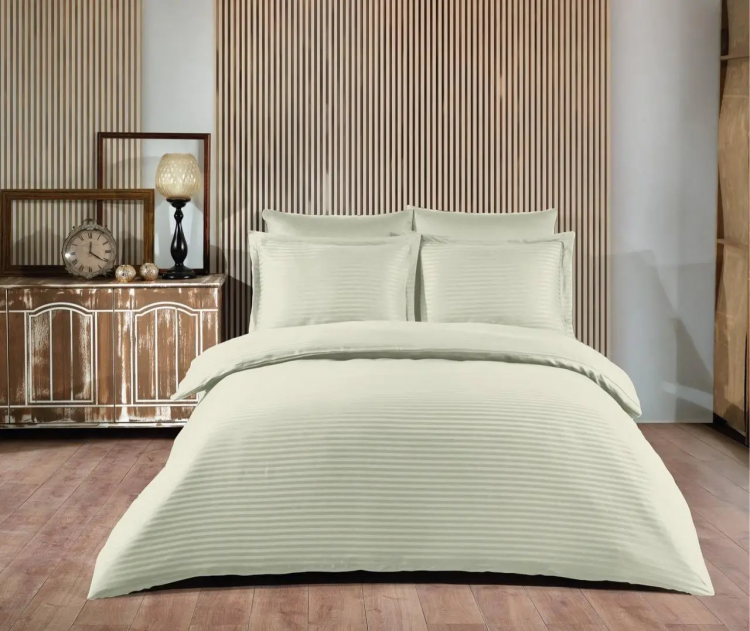 Однотонное постельное белье белое Horizontal Stripe Sateen White ...