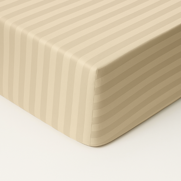 Простынь серая сатин Sateen Stripe Beige на резинке