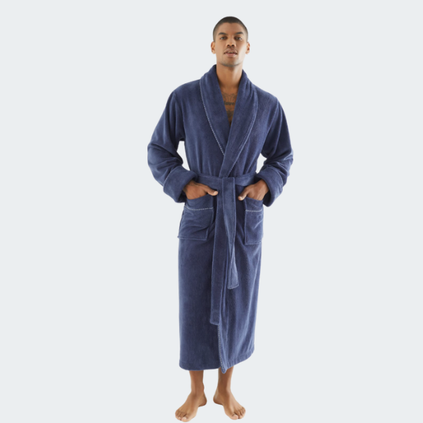Мужской халат Nusa ns 7235 fume без капюшона велюр/махра тёмно-синий Мужской халат Nusa ns 7235 fume без капюшона велюр/махра тёмно-синий
