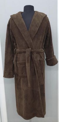 Мужской халат длинный с капюшоном коричневый  Welsoft