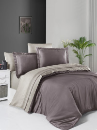 Двухцветное постельное белье лиловый/бежевый сатин de luxe