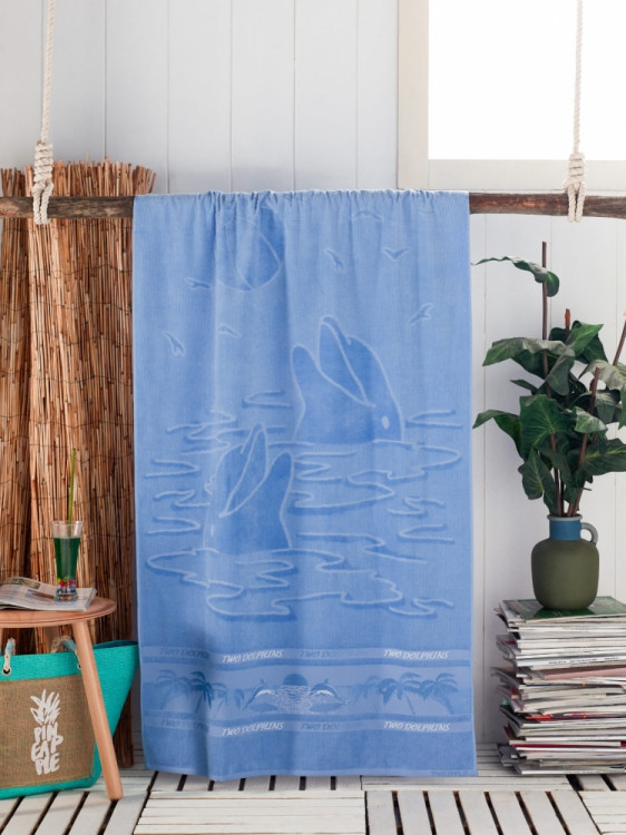 Голубое пляжное полотенце Dolphins Mavi дельфины
