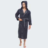 Мужской халат Nusa ns 1335 antrasit с капюшоном велюр/махра антрацит