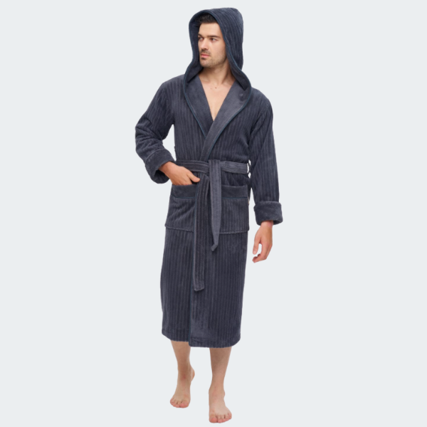Мужской халат Nusa ns 1335 antrasit с капюшоном велюр/махра антрацит Мужской халат Nusa ns 1335 antrasit с капюшоном велюр/махра антрацит