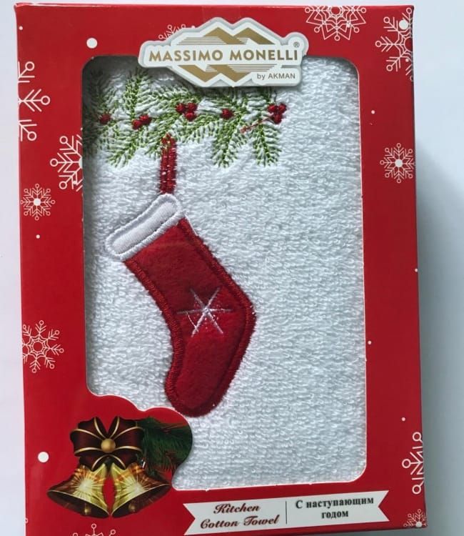 Полотенце новогоднее New Year - Рождественский носок Massimo Monelli белое
