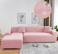 Чехол на угловой диван розовый Pink трикотаж-жаккард 
