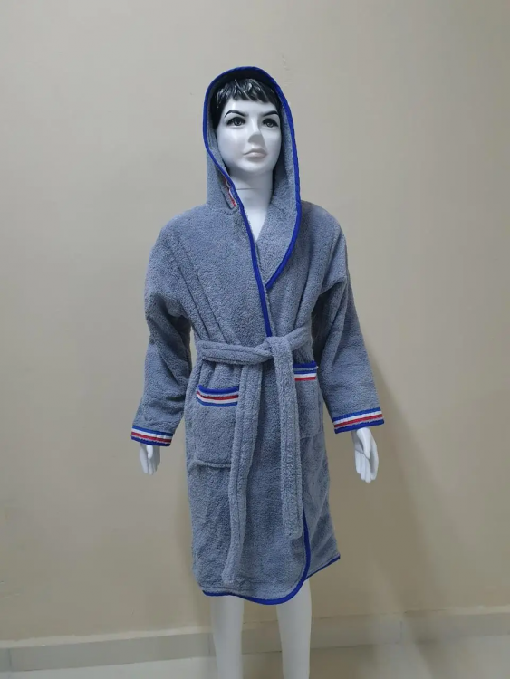 Детский махровый халат Welsoft светло серый с полосками