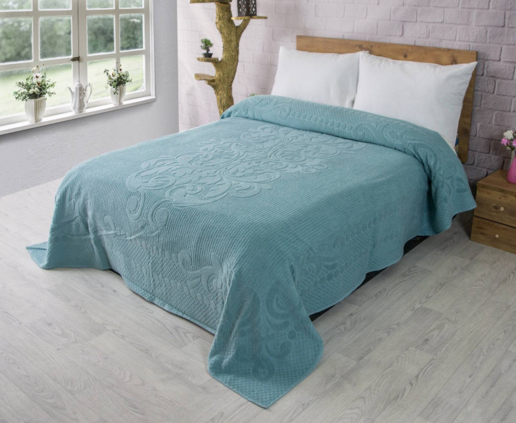 Махровая хлопковая простынь Avdar Yesil 150х220 зеленого цвета