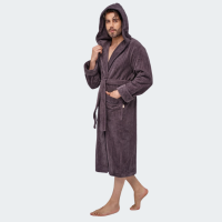 Мужской халат Nusa ns 1335 kaya с капюшоном велюр/махра коричневый