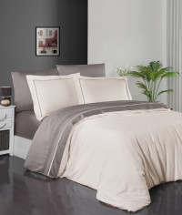 Двухцветное постельное белье кремовый/серый сатин de luxe