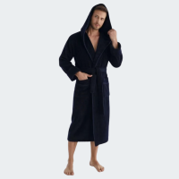 Мужской халат Nusa ns 1335 lacivert с капюшоном велюр/махра тёмно-синий