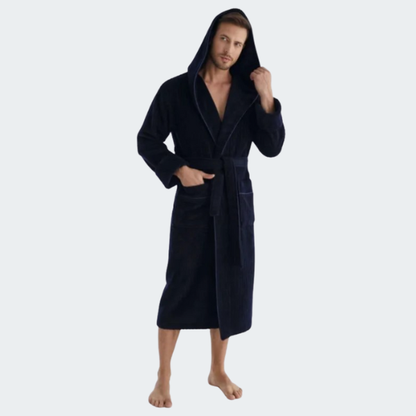 Мужской халат Nusa ns 1335 lacivert с капюшоном велюр/махра тёмно-синий Мужской халат Nusa ns 1335 lacivert с капюшоном велюр/махра тёмно-синий
