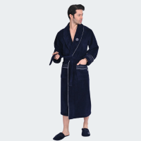 Мужской халат Nusa ns 1455 lacivert без капюшона велюр/махра с тапочками тёмно-синий