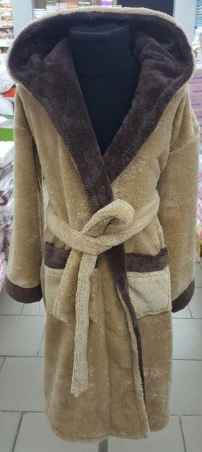 Махровый халат для подростков Zeron бежевый с коричневым